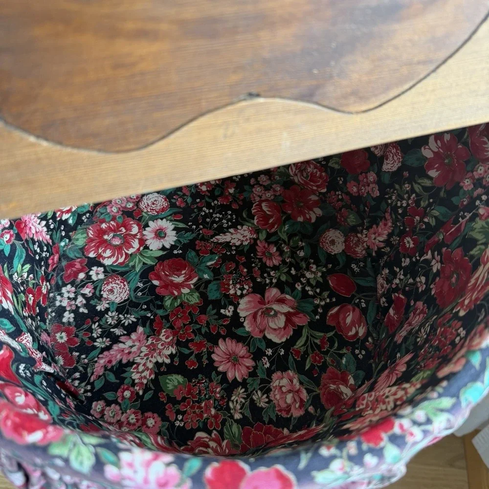 Vtg Half Bushel Floral Wooden Heart Lidded Basket Sewing Picnic Cottage‎ Granny